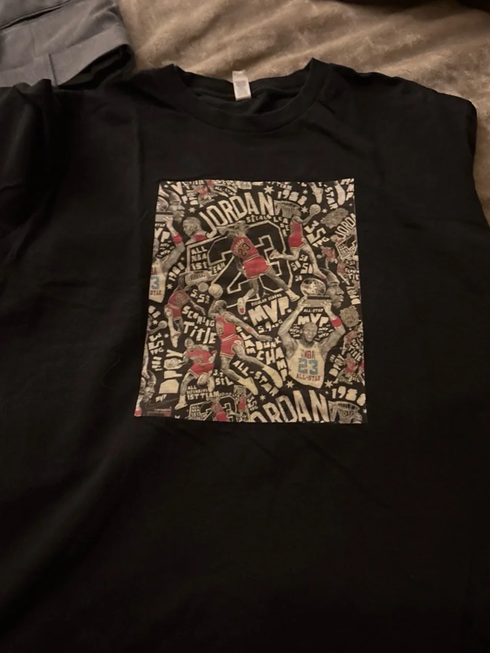 Jordan Black Short Sleeve Graphic Tee with Red and White Accents
